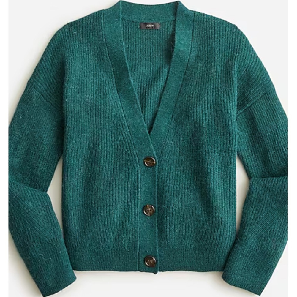 Green J Crew v neck alpaca knit cardigan size Large